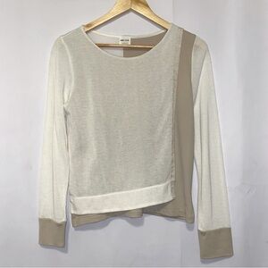 AMS Pure Beige and Ivory Colorblock Longsleeve Soft Top Size M